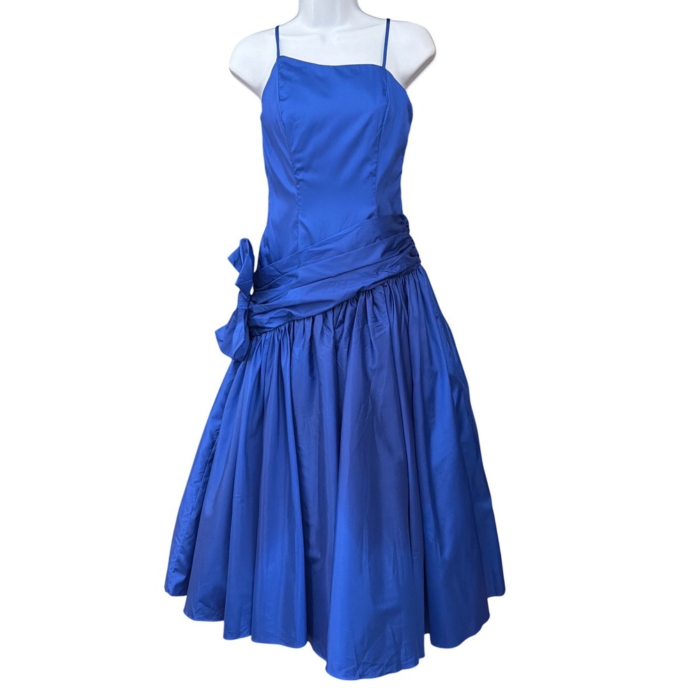 Vintage ILGWU Blue Cocktail Dress 80s Prom Party Glamour HOCO Special Occasion